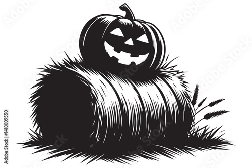 Halloween pumpkin on hay illustration vector for spooky designs