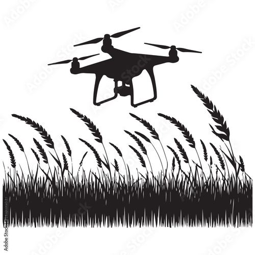 Drone Silhouette Flying Over Field Vector Art for Website Background