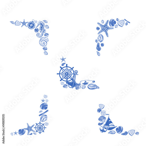 frames with marine elements and shells