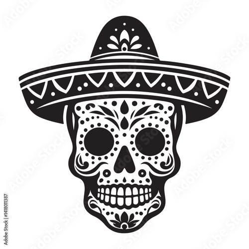 Dia de los muertos sugar skull with sombrero vector art