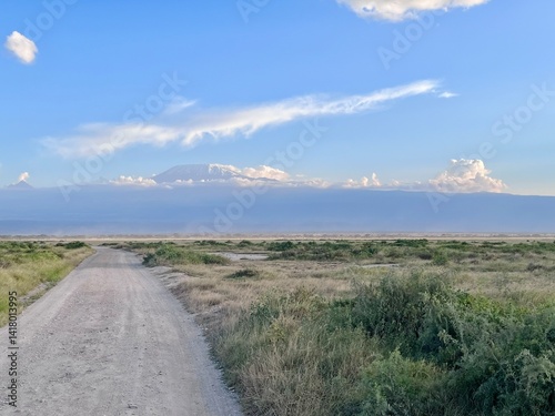 Kilimanjaro view with road in Amboseli, Kenya