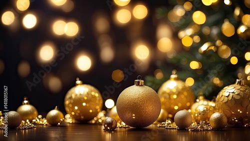 Wallpaper Mural A close-up view of a decorated Christmas tree branch featuring golden ornaments Torontodigital.ca