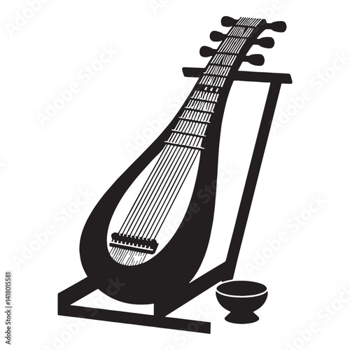 Ancient strings Erhu silhouette, melodic heritage – Erhu illustration – Minimalist Erhu vector – Musical instrument silhouette

