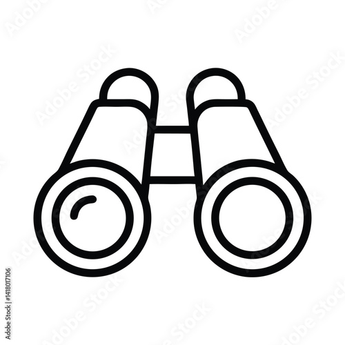 Simple Binoculars Icon with Thick Line, Optical Instrument on Transparent Base