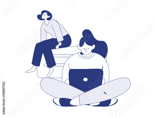 Flat vector illustration of business people operating work scene
