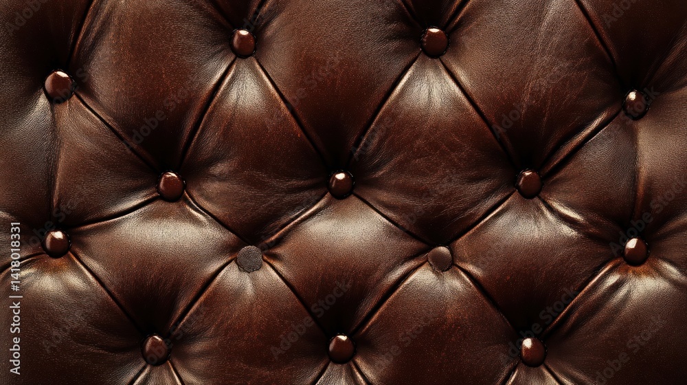 Fototapeta premium Elegant Chocolate Brown Leather Upholstery Texture with Button Details