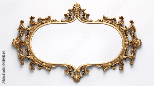 gold frame on white background antique vintage with golden ornament isolated