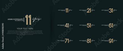 logo anniversary set. gold and white color on green background for special event