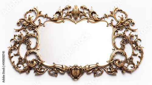 gold frame on white background antique vintage with golden ornament isolated