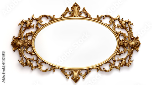 gold frame on white background antique vintage with golden ornament isolated