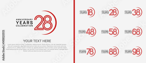 logo anniversary set. red and black color with swoosh on white background for special event