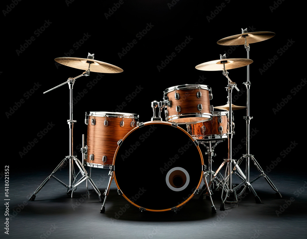 Modern Drum Set in Studio Lighting – Isolated on Dark Background Modern Drum Set in Studio Lighting – Isolated on Dark Background