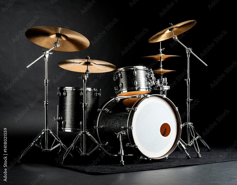 Modern Drum Set in Studio Lighting – Isolated on Dark Background Modern Drum Set in Studio Lighting – Isolated on Dark Background