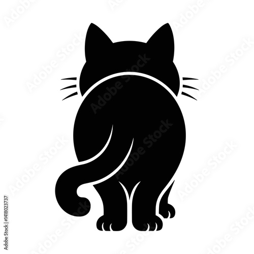 Cat Silhouette: A simple yet striking silhouette of a black cat viewed from the rear, with its tail curled playfully.  This graphic vector image embodies the mystery and charm of felines.