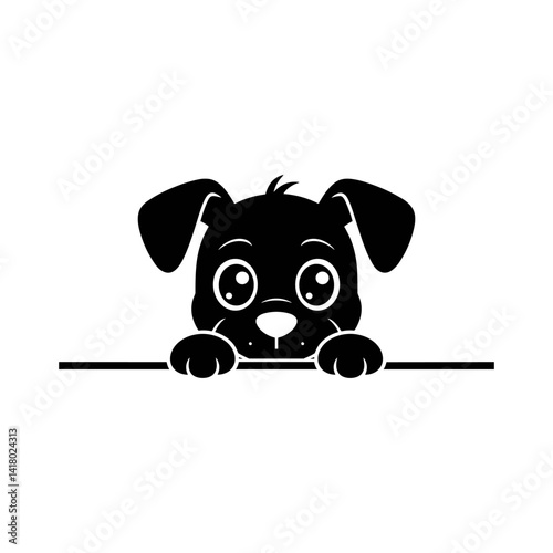 Playful Puppy Peeking: A charming, cartoon puppy with big, expressive eyes peers over an empty space, ready to bring joy and playful charm to any project. 