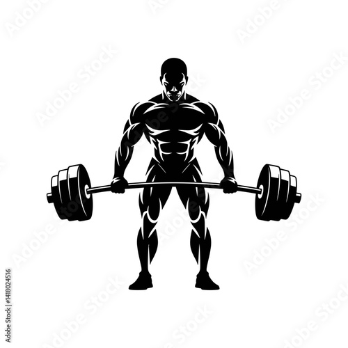 Strength in Silhouette: A powerful weightlifter in striking silhouette, muscles defined and focused, lifting a heavy barbell against an uncluttered backdrop. Emphasizing the dedication to fitness.