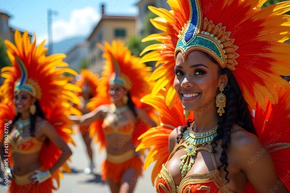 Vibrant Brazilian Carnival with Samba Dancers in Feathered Costumes Vibrant Brazilian Carnival with Samba Dancers in Feathered Costumes