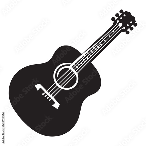 Coastal Guitar silhouette, breezy harmonies – Guitar illustration – Minimalist Guitar vector – Musical instrument silhouette

