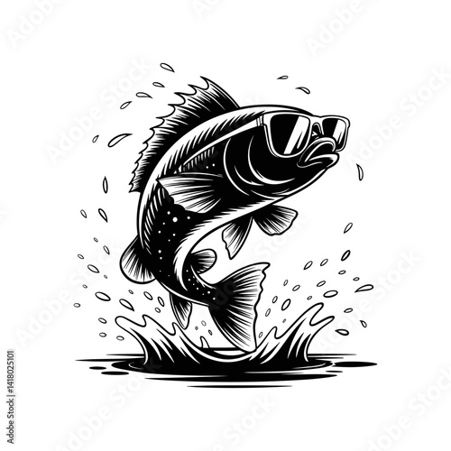 Cool Fish in Sunglasses: A dynamic illustration captures a fish mid-leap, sporting sunglasses, surrounded by splashes of water. Embodying cool, fun, and carefree vibes.