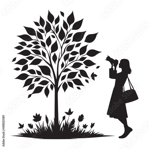 Photographer Silhouette Beneath a Tree Illustration for Nature Photography