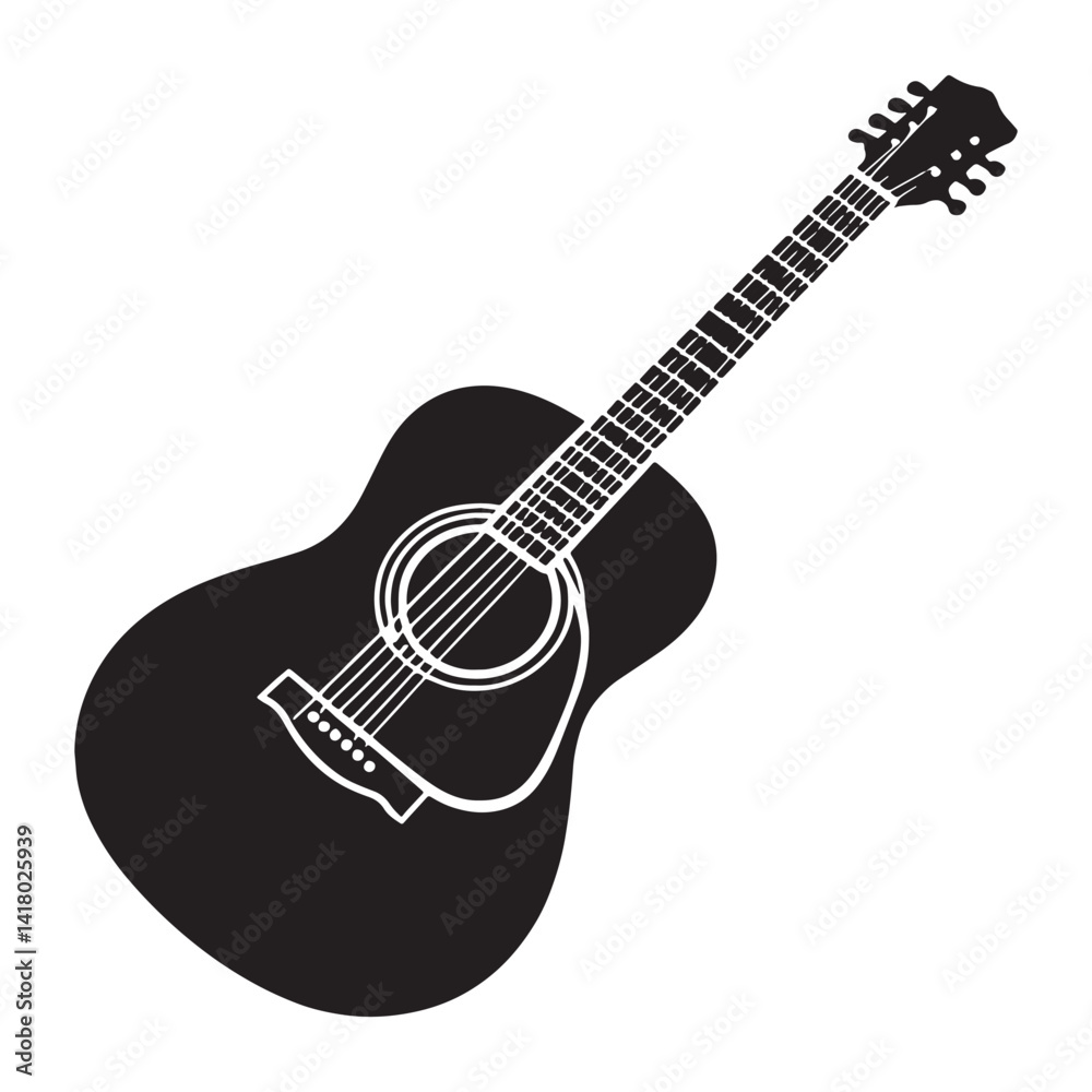 Fototapeta premium Vintage Guitar silhouette, retro rhythms – Guitar illustration – Minimalist Guitar vector – Musical instrument silhouette