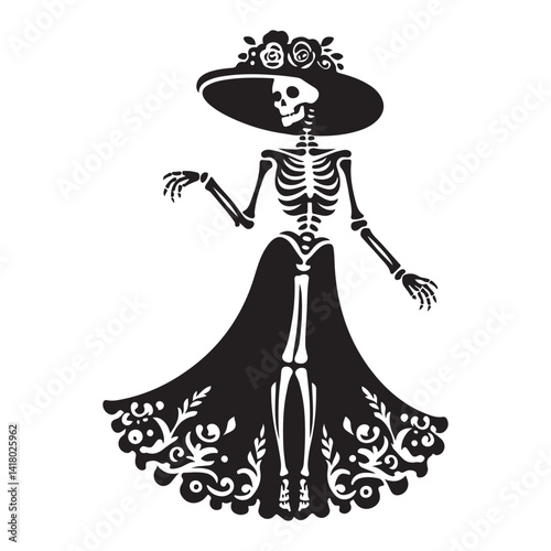 Elegant La Catrina Silhouette Illustration Dia De Los Muertos Design
