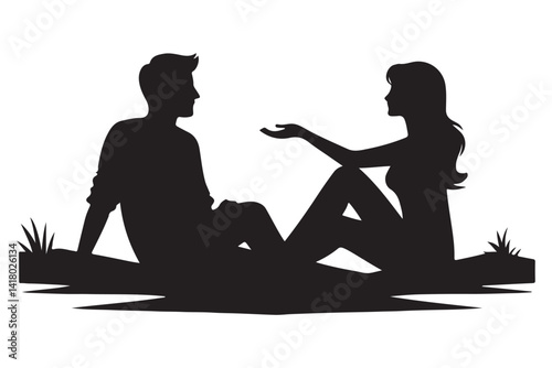 Romantic Couple Conversation Silhouette Enjoying Nature Design Element
