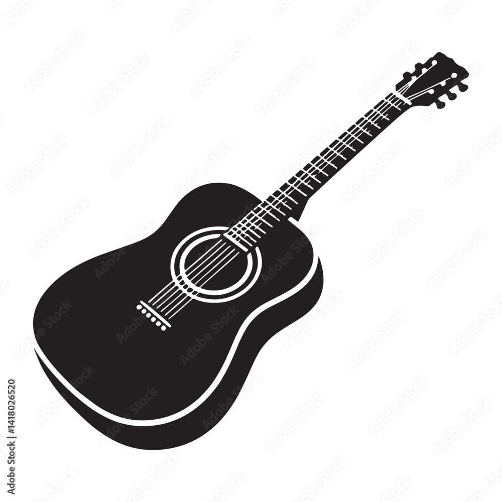 Fototapeta premium Soft Guitar silhouette, gentle acoustic vibes – Guitar illustration – Minimalist Guitar vector – Musical instrument silhouette