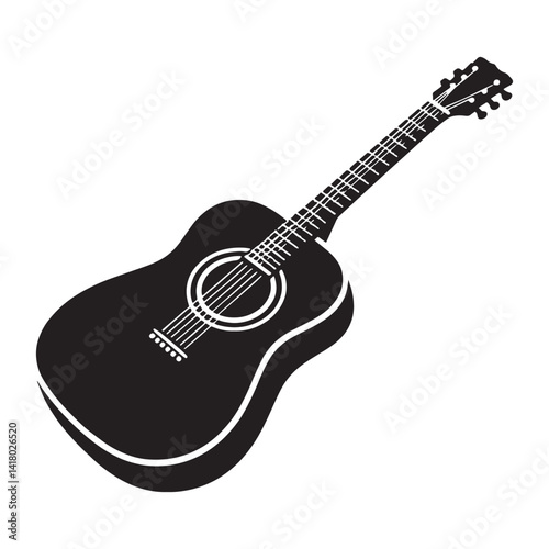 Soft Guitar silhouette, gentle acoustic vibes – Guitar illustration – Minimalist Guitar vector – Musical instrument silhouette

