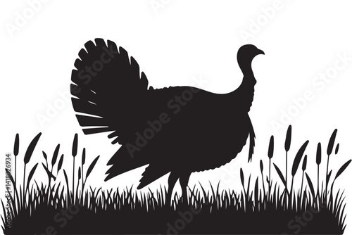Wild Turkey Silhouette Standing in the Field Vector Art