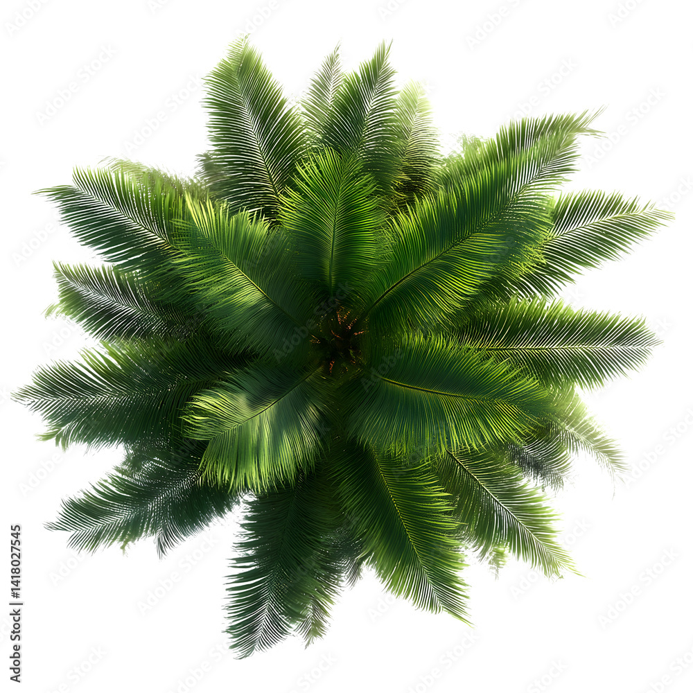 Palm tree top view foliage isolated on transparent background Palm tree top view foliage isolated on transparent background