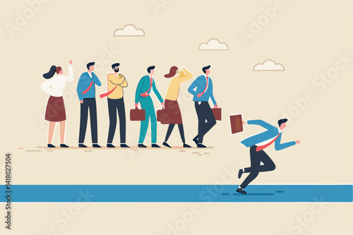 Fast lane priority or advantage to win business competition or career path, extra speed pathway or express way to move forward concept, businessman run fast on fast lane while others stuck in traffic.