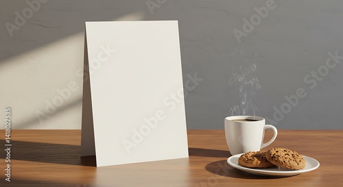 A Cozy Break: Coffee, Cookies, and a Blank Sign Mockup
