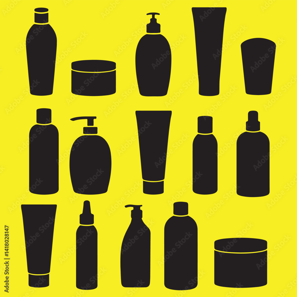 set of cosmetic bottles vector silhouette.