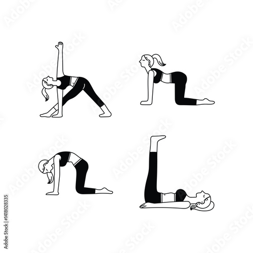 Yoga poses for women's fitness exercise illustration.