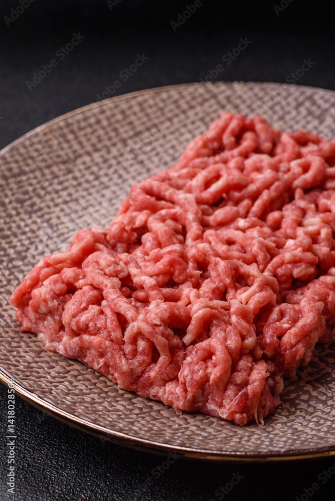 Stuffing or ground raw beef or pork with salt and spices Stuffing or ground raw beef or pork with salt and spices