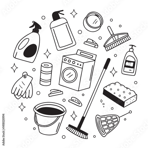 Cleaning equipment Patterns Icons set