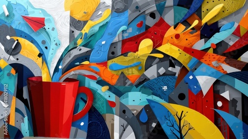 Wallpaper Mural Abstract mural wall art with colorful splash design, geometric shapes, brushstrokes, and urban graffiti elements Torontodigital.ca