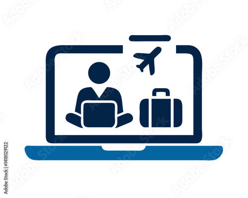 Digital nomad lifestyle with laptop and travel elements  