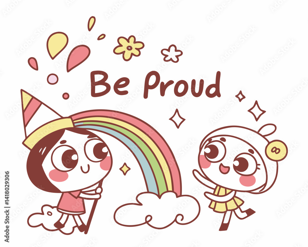 Colorful Children Celebrating Pride with a Rainbow Illustration Colorful Children Celebrating Pride with a Rainbow Illustration