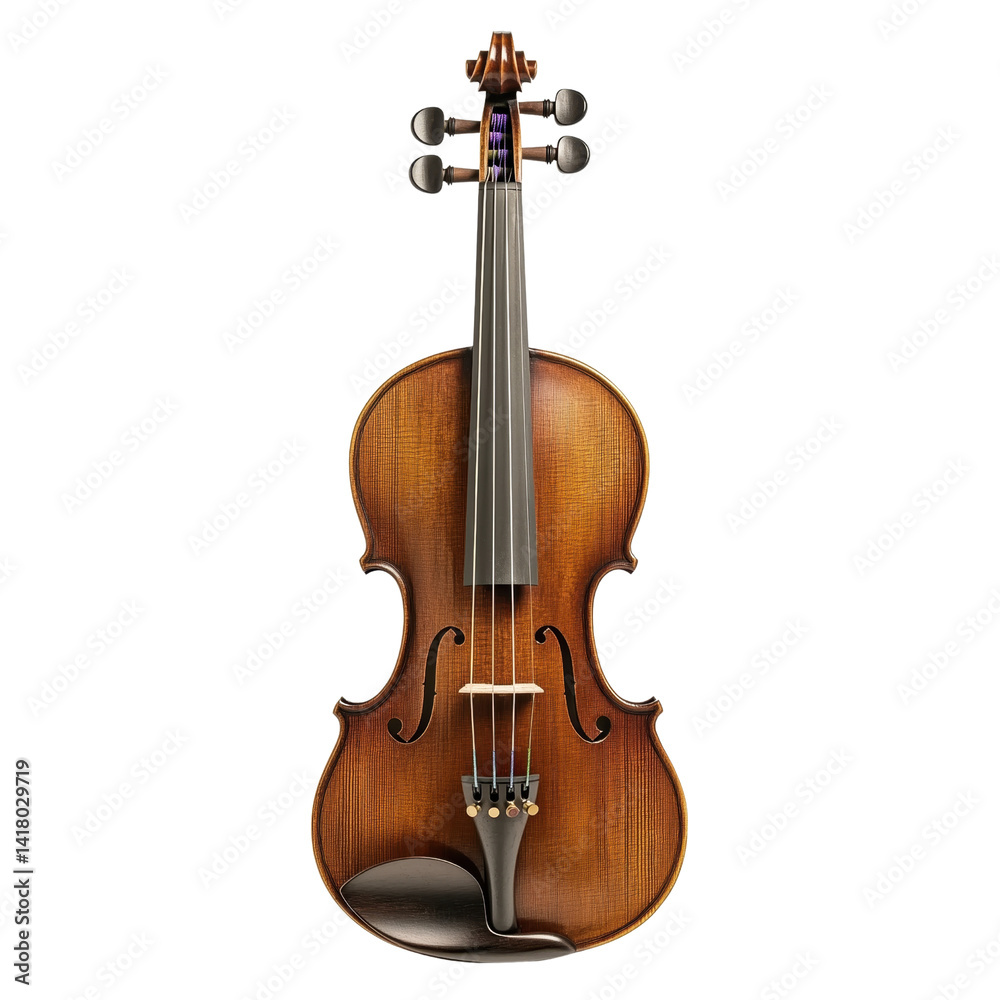 Fototapeta premium Classic Wooden Violin with Rich Brown Finish Isolated on Transparent Background