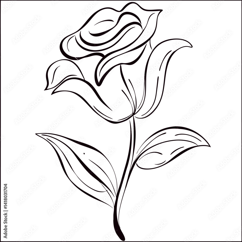 Obraz premium Minimal rose outline vector on a bright white canvas.