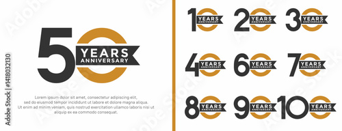 set of anniversary logo flat black and brown color on white background for celebration moment