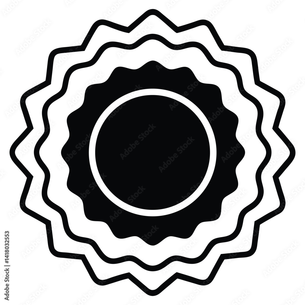 Classy line art badge shaped like a rosette flower with a ribbon banner Classy line art badge shaped like a rosette flower with a ribbon banner