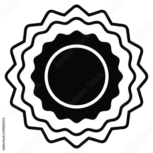 Classy line art badge shaped like a rosette flower with a ribbon banner