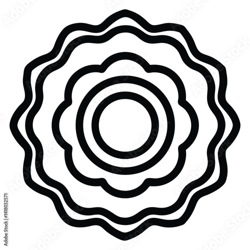 Classy line art badge shaped like a rosette flower with a ribbon banner