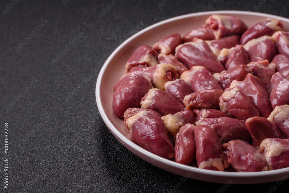 Chicken raw heart, red duck or turkey internal organs as an ingredient Chicken raw heart, red duck or turkey internal organs as an ingredient