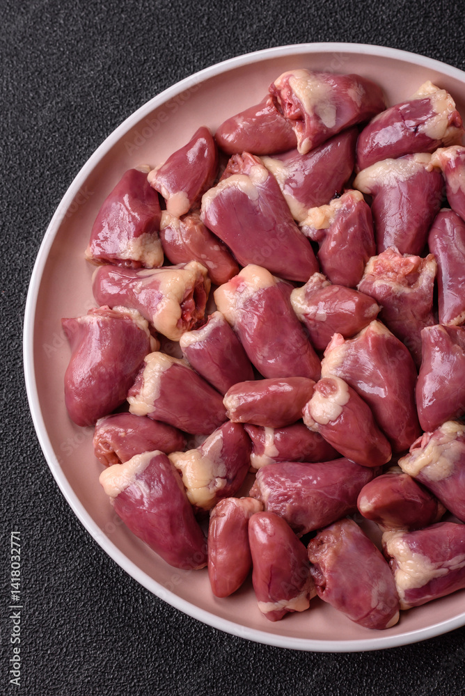 Chicken raw heart, red duck or turkey internal organs as an ingredient Chicken raw heart, red duck or turkey internal organs as an ingredient