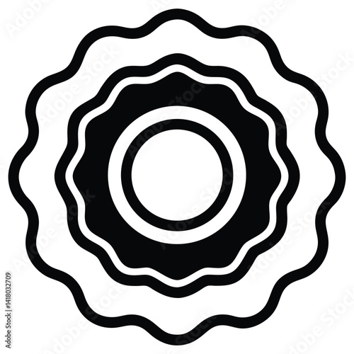 Classy line art badge shaped like a rosette flower with a ribbon banner