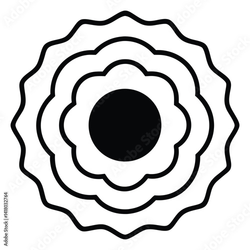 Classy line art badge shaped like a rosette flower with a ribbon banner